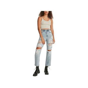 Madden Girl Women's Dad Jeans in Scarlett, Denim blue, 29 One Size